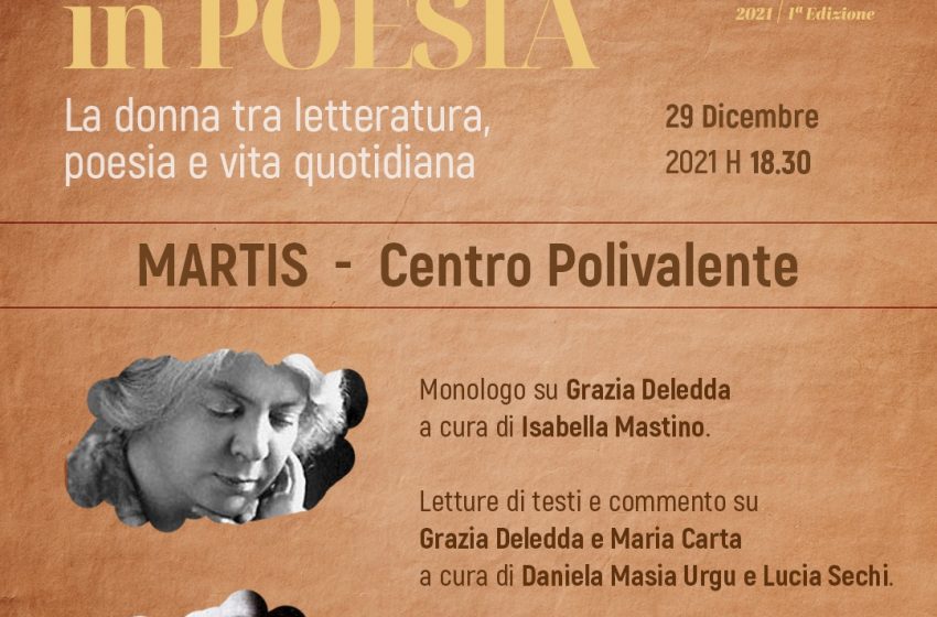  Serata dedicata a Grazia Deledda e Maria Carta con “Martis in poesia”, concerto di Beppe Dettori a fine serata
