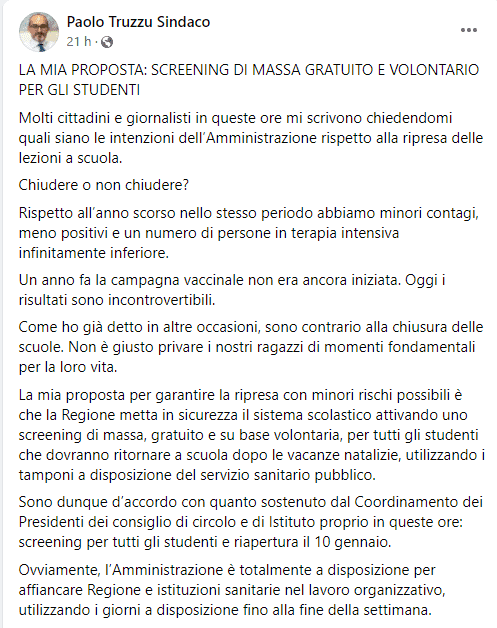 Paolo Truzzu screening di massa 