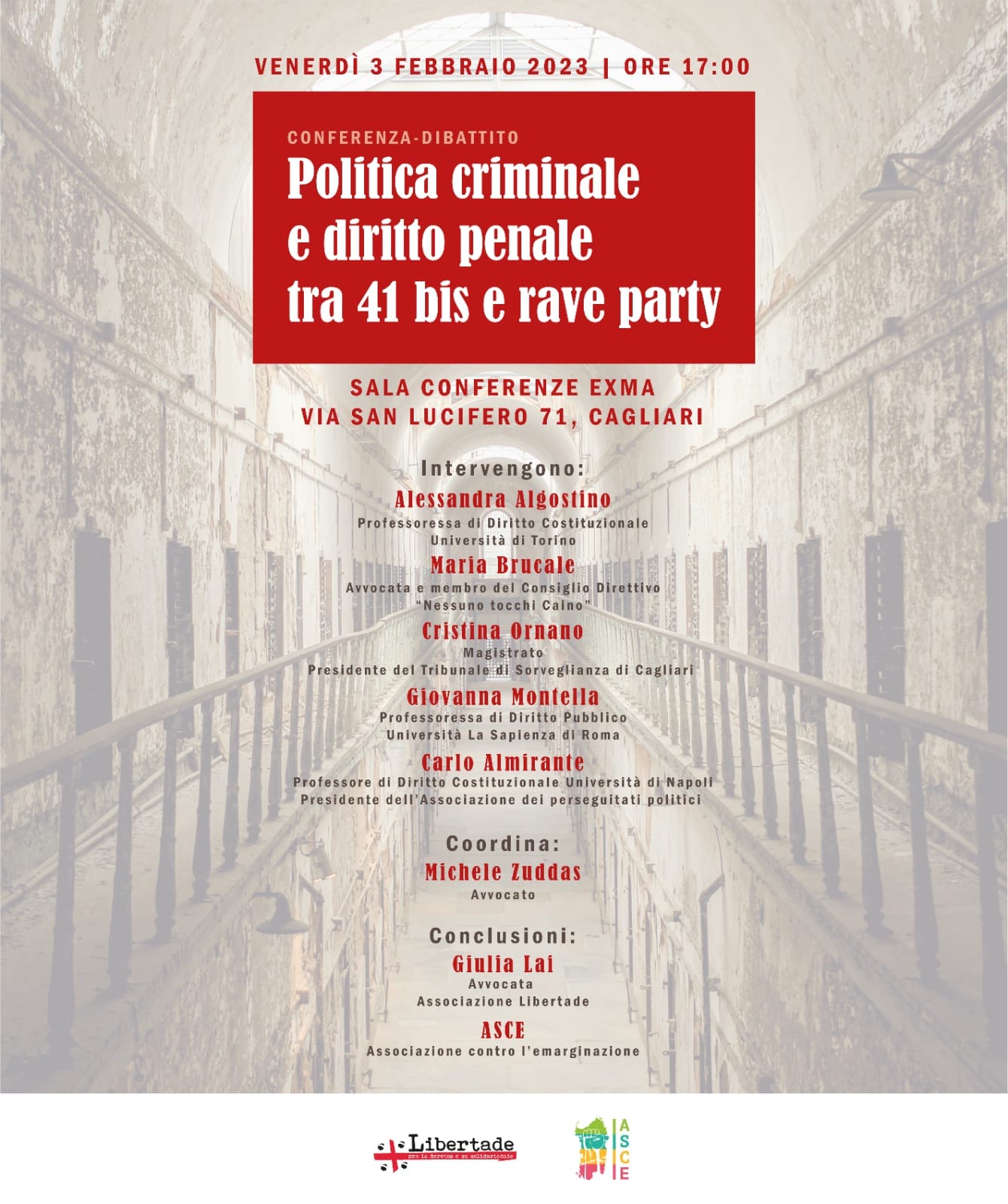 Locandina incontro-dibattito "Politica criminale e diritto penale, tra 41 bis e rave party"