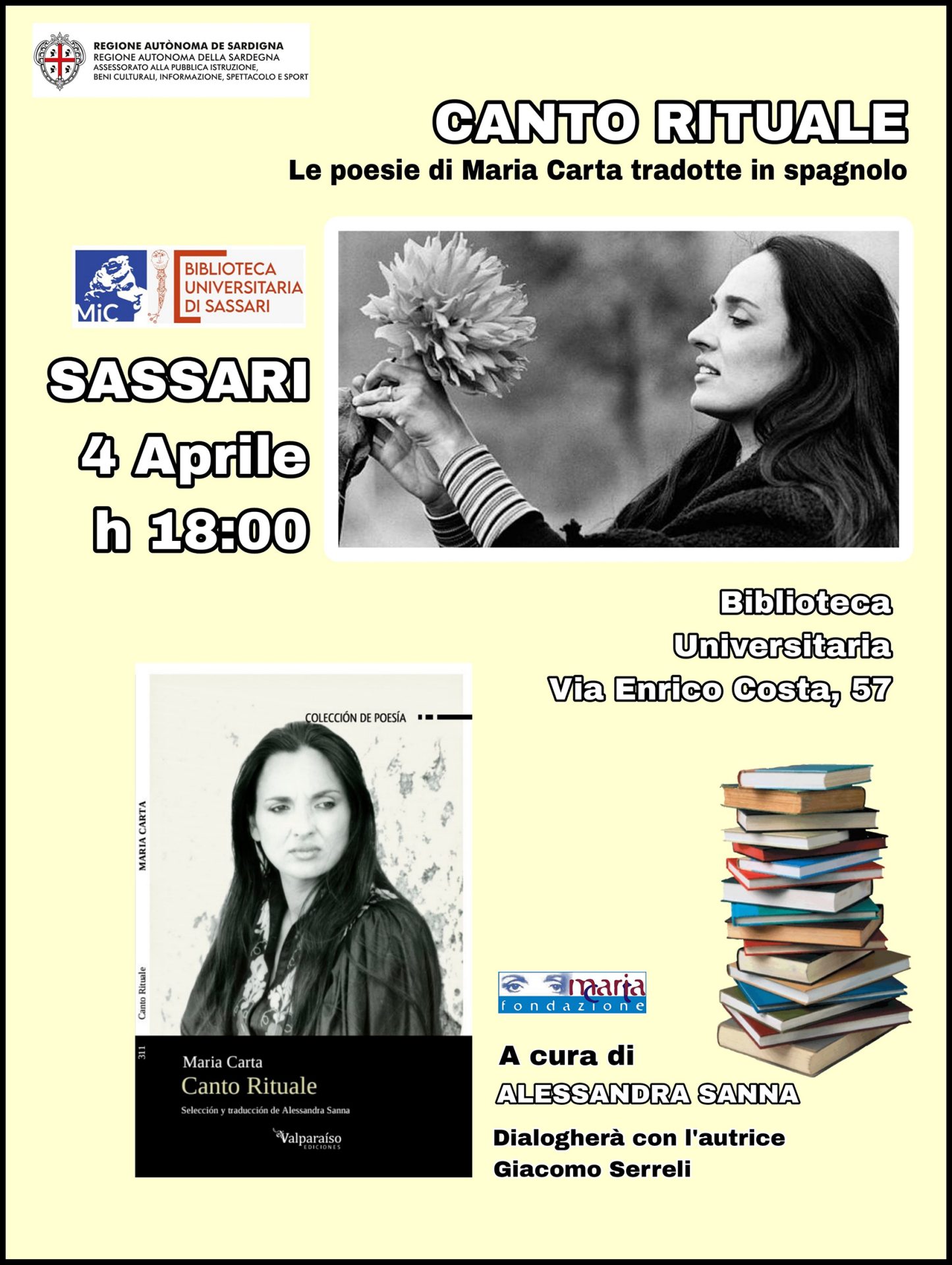 Locandina - Presentazione libro poesie Maria Carta in spagnolo