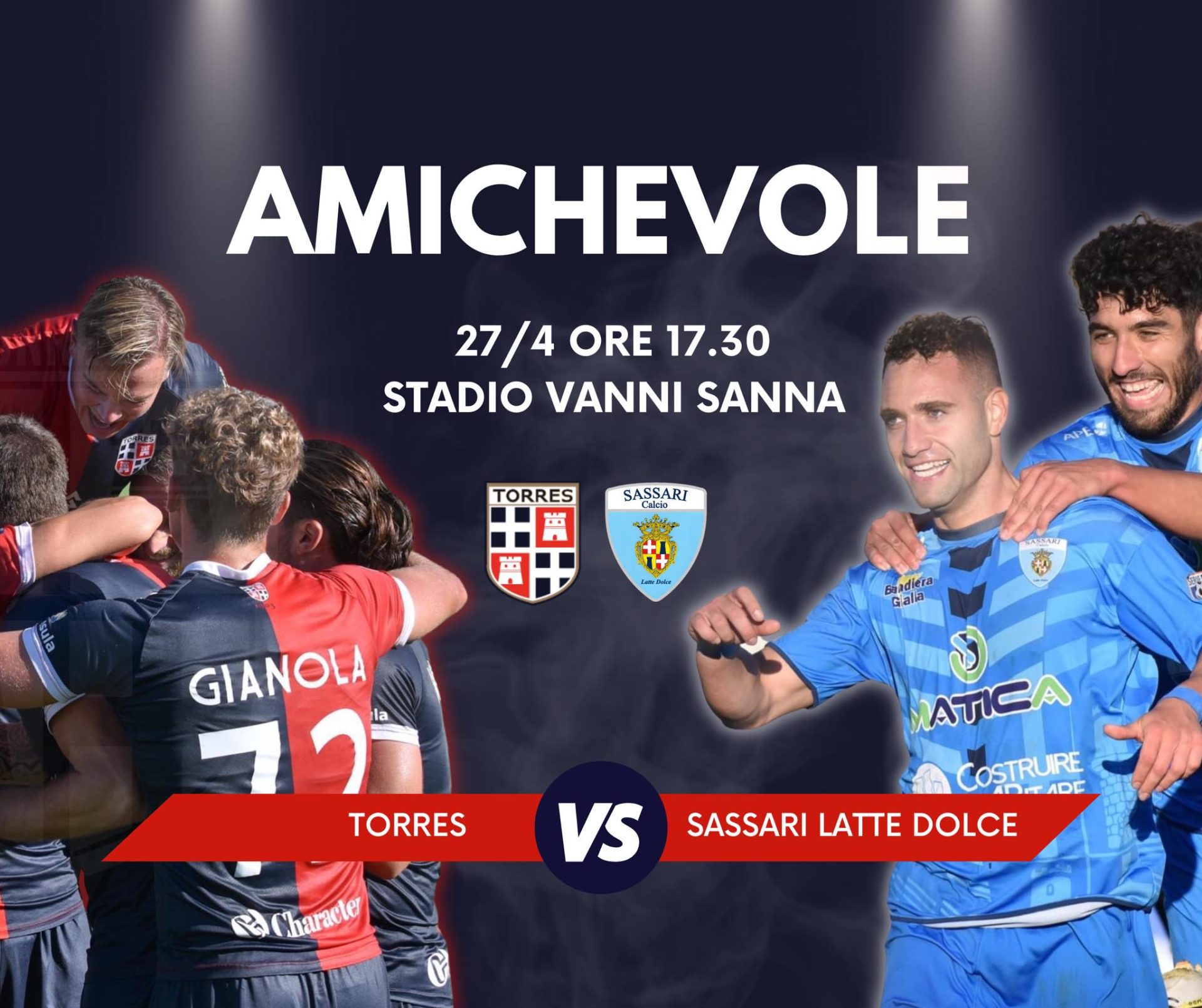Calcio. Locandina evento Torres vs Latte Dolce