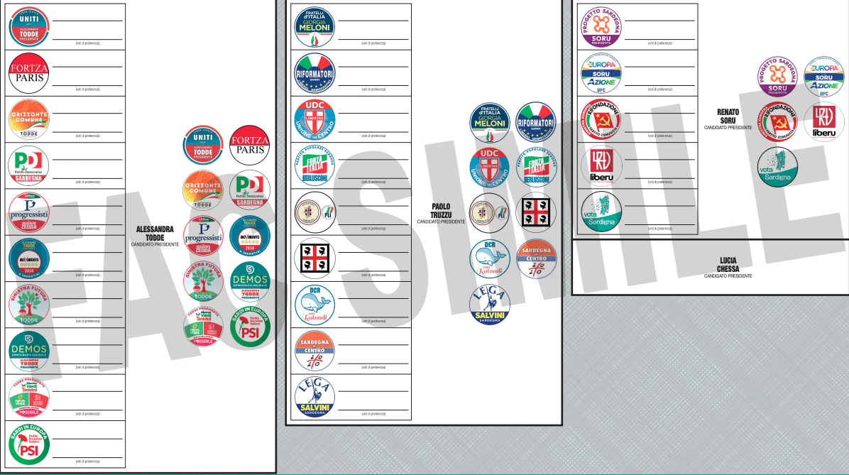 Fac Simile Scheda Elettorale Circoscrizione di Sassari Elezioni Sardegna 2024