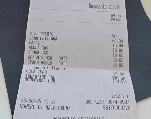 Ristorante la Scogliera Piero Armenti Scontrino