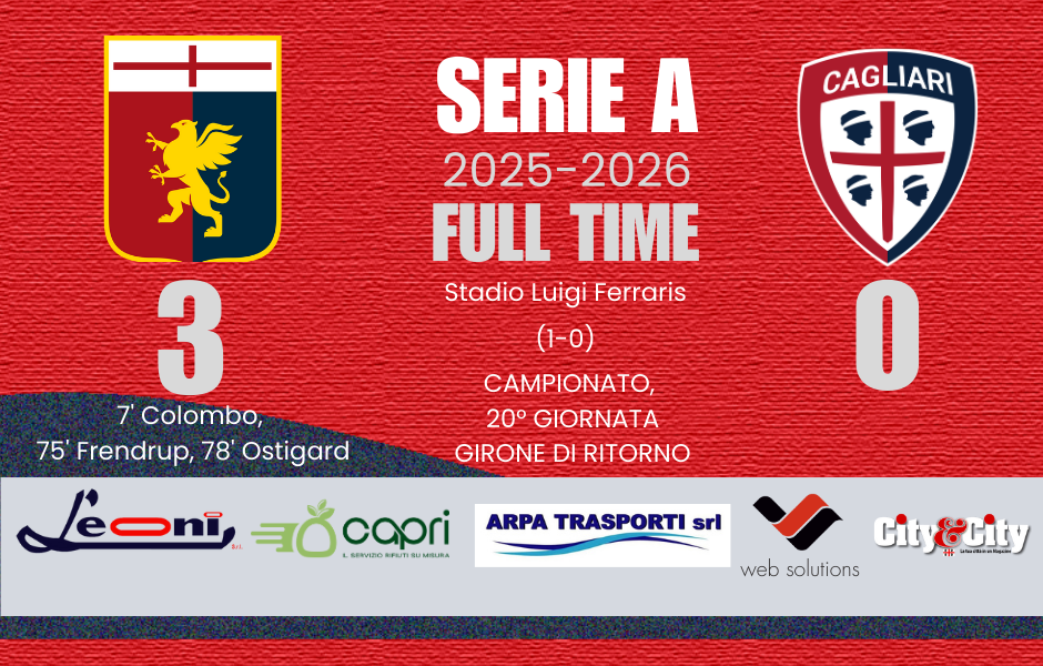 GENOA CAGLIARI 3-0 SERIE A 2025-2026
