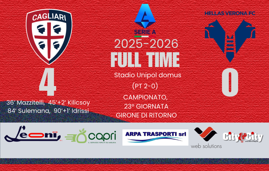 CAGLIARI VERONA 4-0SERIE A 2025-2026