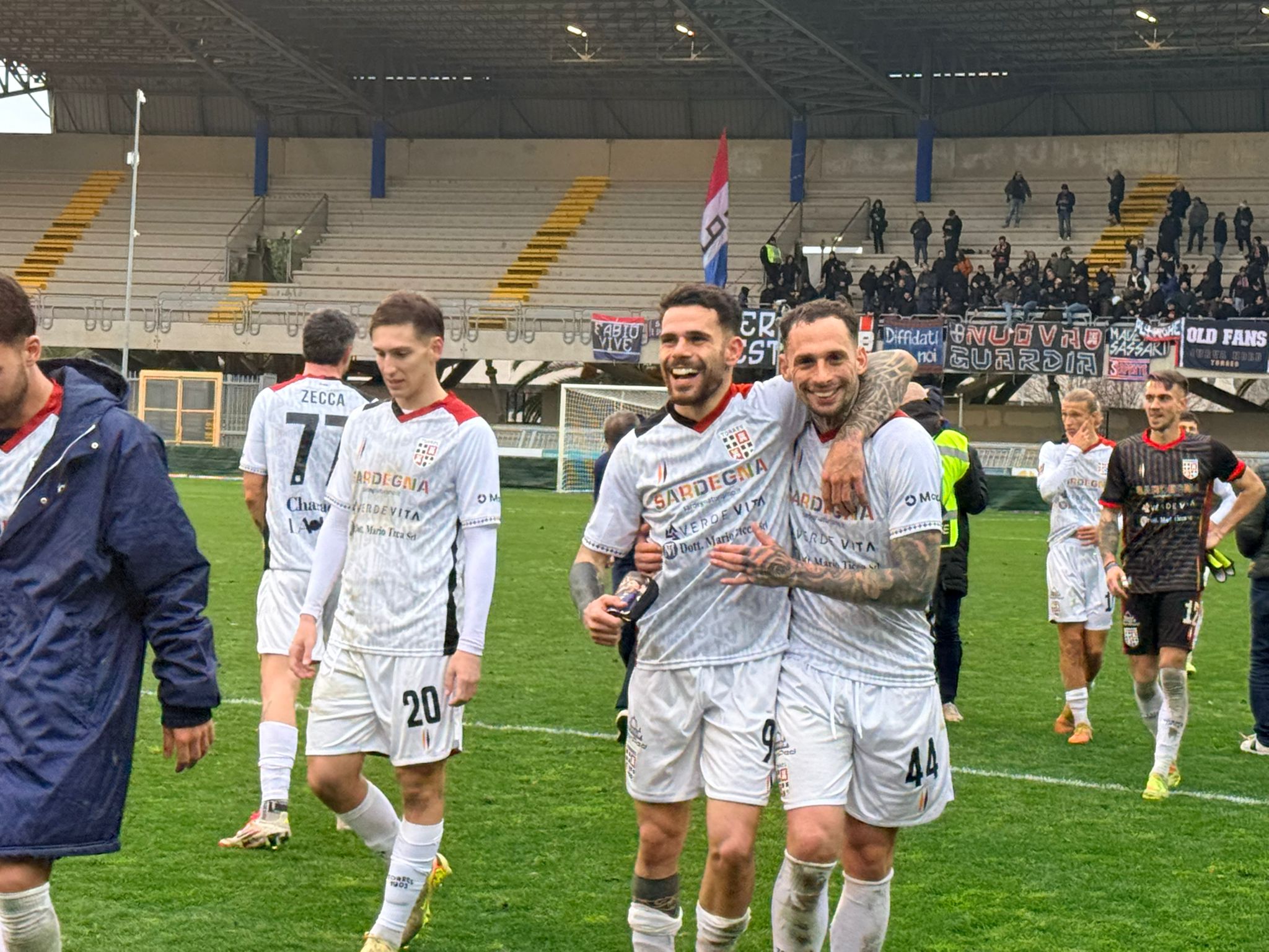 Pierluca Luciani e Gianmaria Zanandrea festeggiano al termine di Sambenedettese-Torres