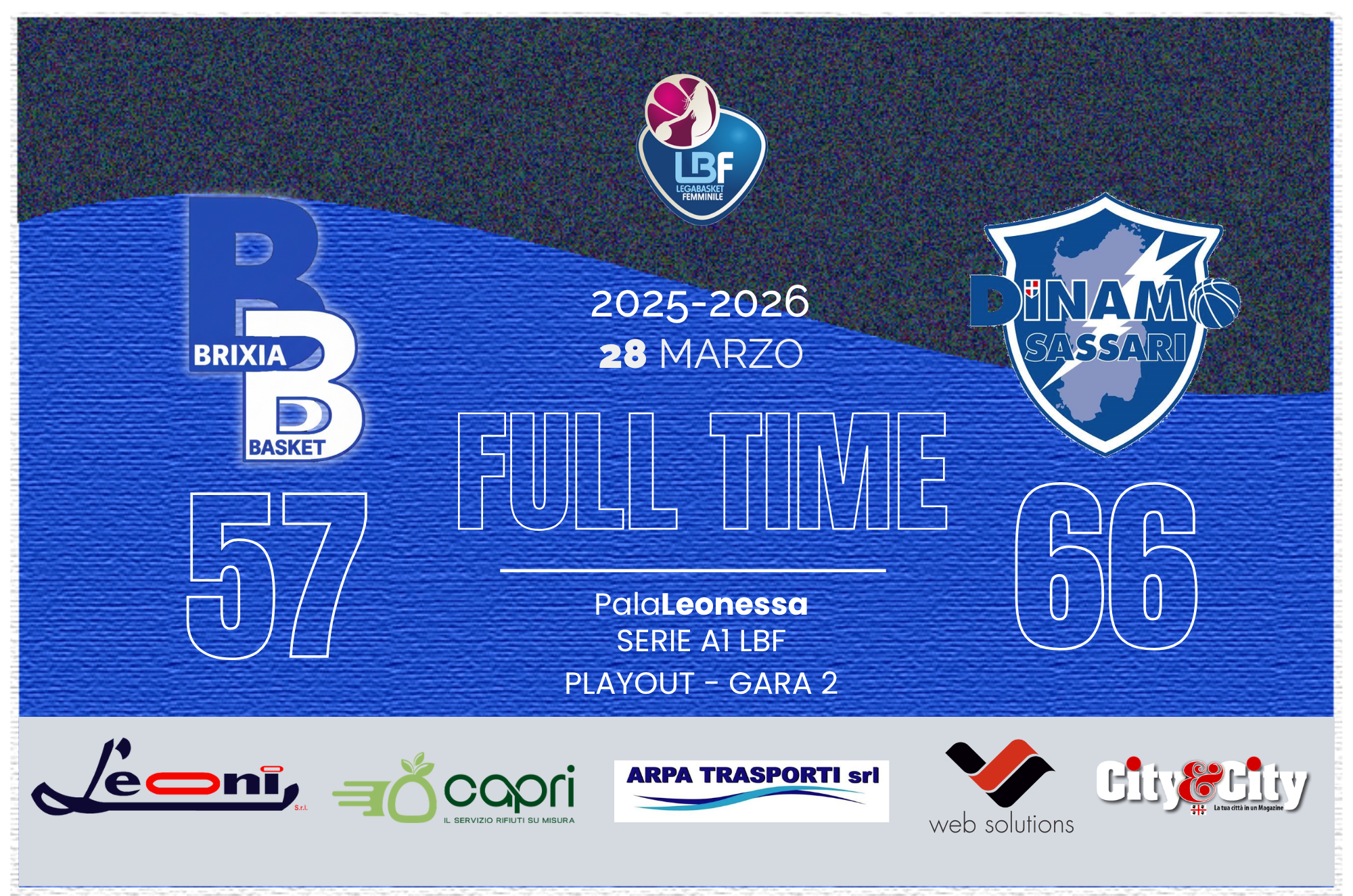 Full Time Brixia Sassari (playout gara 2 del 28703/2026)