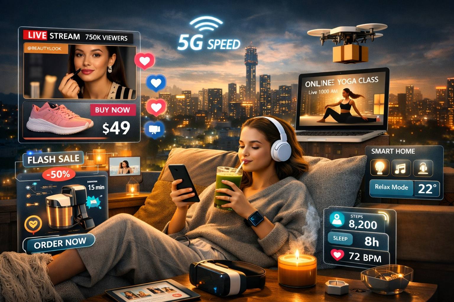 Lifestyle digitale 2.0 con esperienze di connessione veloci, live shopping e trend legati al comfort e benessere digitale