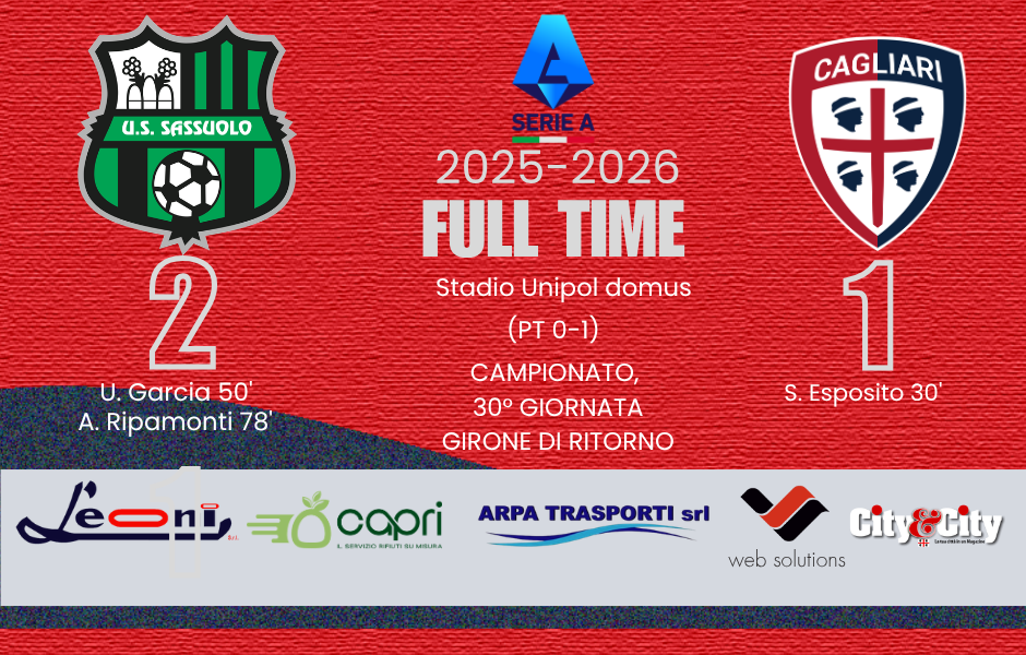SASSUOLO CAGLIARI 2-1 SERIE A 2025-2026