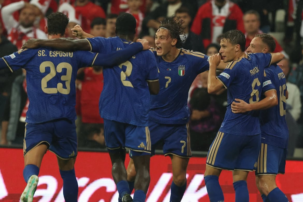 L'Italia esulta dopo il quarto goal fatto alla Turchia nella gara di Nations League del 28/09/2026