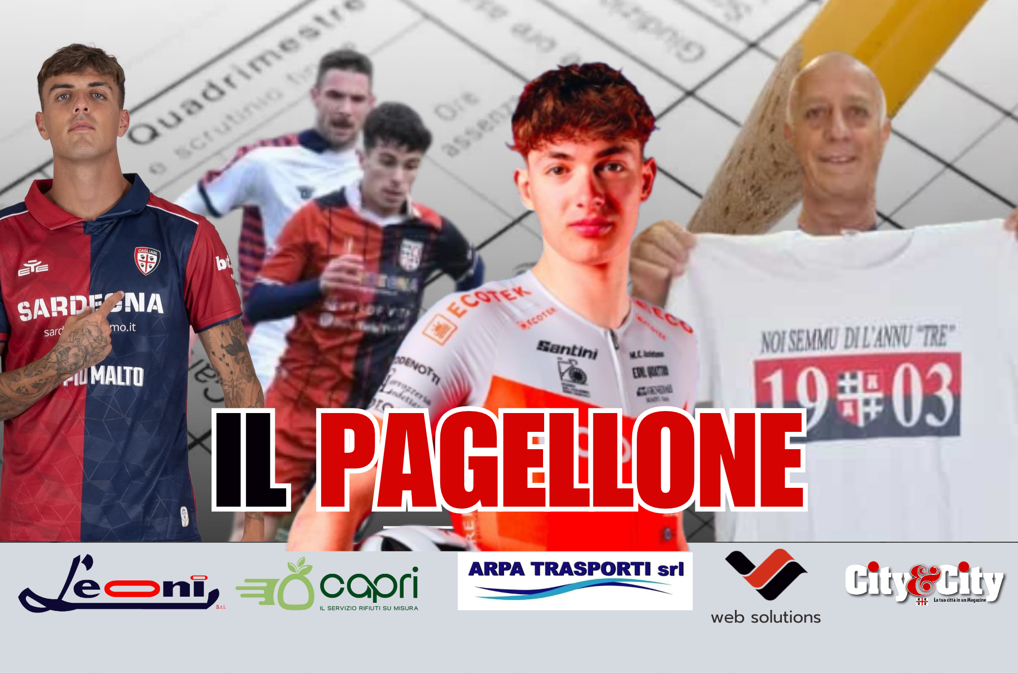 Sullo sfondo: Daniel Maldini (Cagliari Calcio), Lorenzo Di Stefano (Sassari Torres), Enrico Balliana (ciclista) e Tartaruga (capo-ultrà Torres)